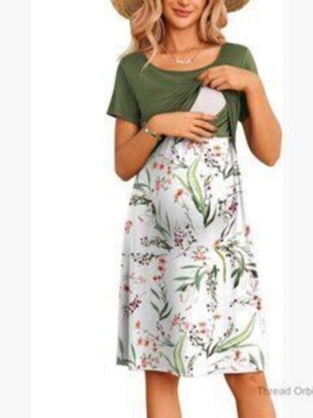 Maternity Nursing Dress Short Sleeve Patchwork Breastfeeding Knee Length